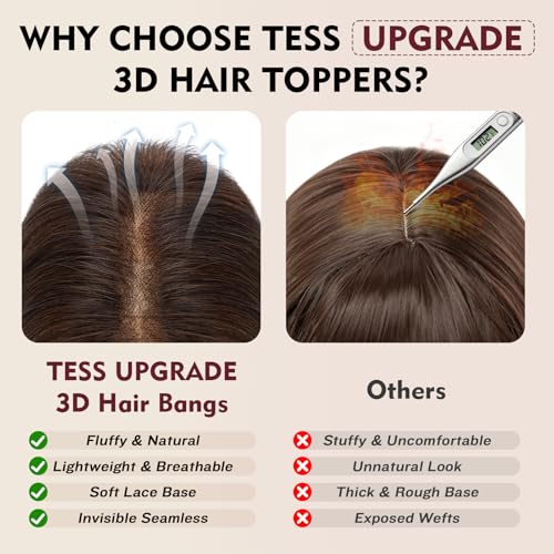 TESS Human Hair Toppers for Women - Clip-In Bangs, 11 Inch Dark Brown