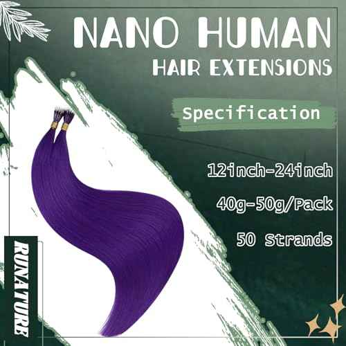 RUNATURE Nano Extensions Real Human Hair Purple Hair Extensions 16 Inch Nano Ring Hair Extensions Remy Real Hair Extension Nano Bead For Party 50g 50s