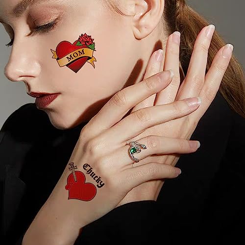 Mom Heart Tattoos, 6-Sheet Mom Tattoo Temporary for Men Women Adults Kids Love for Mother's Day