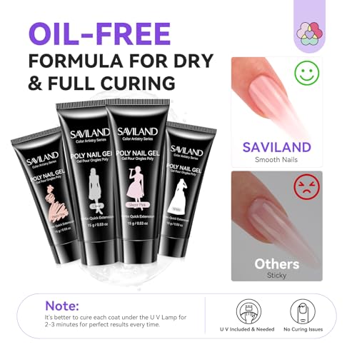 SAVILAND Poly Gel Nail Kit with UV Lamp - 4 Colors