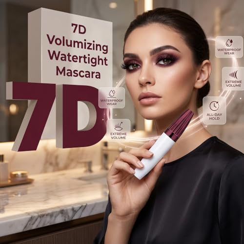 Hulezt 7D Waterproof Volume Mascara for Natural Length & Volume, Long-Lasting Curling Black Lash Makeup