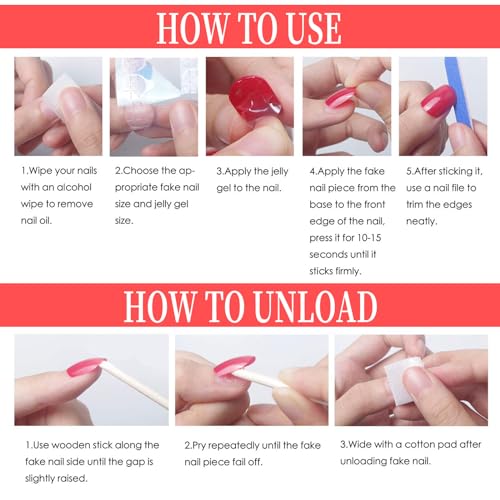 Medium Almond Red French Tip Press On Nails with Rhinestones - 24 Pcs