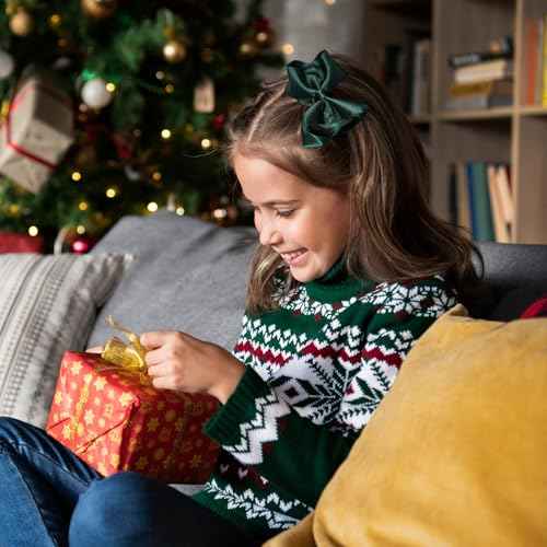 4inch Christmas Dark Green Hair Bow Clips Glitter Ribbon Bowknot Alligator Barrettes Hairpins St Patricks Holiday Party Dress Decor Accessory Gift for Toddler Girls Child Xmas Gift