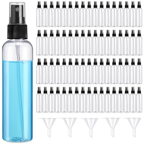 Layhit 100 Pcs 4 oz Small Spray Bottles Bulk, 120ml Clear Plastic Spray with 5 Pcs Small Funnels Mini Empty Fine Mist Bottles for Essential Oils Travel Perfumes