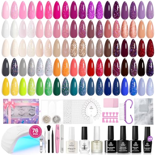 Beetles Gel Nail Polish Kit with U V Light-75PCS Chic Outfits 45 Colors Gel Polish Starter Kit,Soak Off All Season Gel Nail Kit with 5PCS Base Top Coat Nail Art Tools-Perfect Manicure Kit for Women