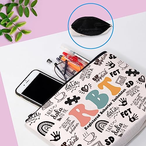 GJTIM Canvas Cosmetic Bag With Zipper - RBT Gift Behavior Therapist Zipper Pouch Makeup Bag for ABA BCBA Behavior Analyst Gift (RBT Bag, Medium, 3D Printed Pattern)