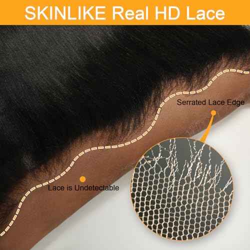 BEEOS Yaki Straight 13x6 SKINLIKE Real HD Lace Frontal, Pre-Plucked Bleached Knots 0.10mm Ultra-thin Invisible HD Lace Human Hair Frontal 14 Inch