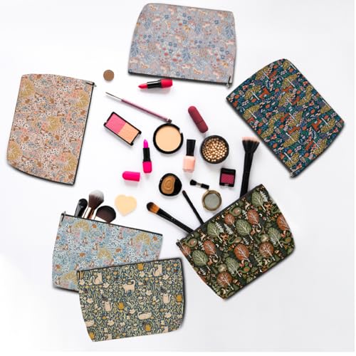 6 Pieces Makeup Bag Forest Fox Garden Cat Deer Rabbit Floral Aesthetics Skincare Bag Travel Toiletry Bag Makeup Pouch Cosmetic Bag Thank You Friendship Gifts for Women Mom Friends Bestie Coworker Aunt