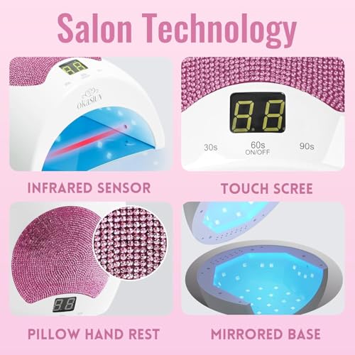Rechargeable UV LED Nail Lamp with Diamond Design & Touch Control - 3 Timer Settings, Fast Curing for All Gel Polishes, Portable UV Nail Dryer for Professional Salon & Home (Pink)