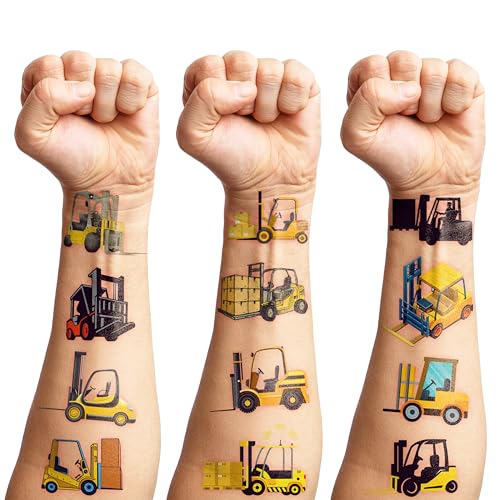 100 PCS Construction Temporary Tattoos - Forklift Dump Truck Crane