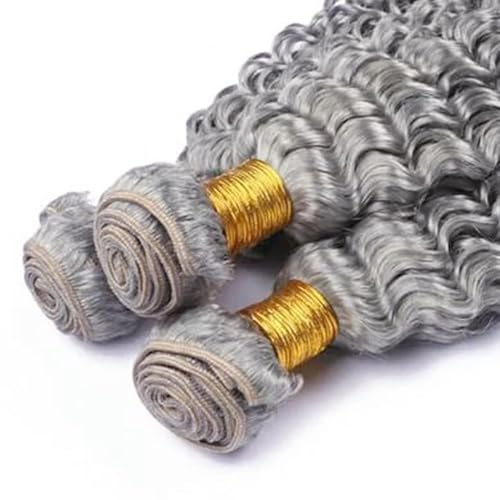 Grey Human Hair Bundles Deep Wave 26 28 30 Inch (3 Pack)