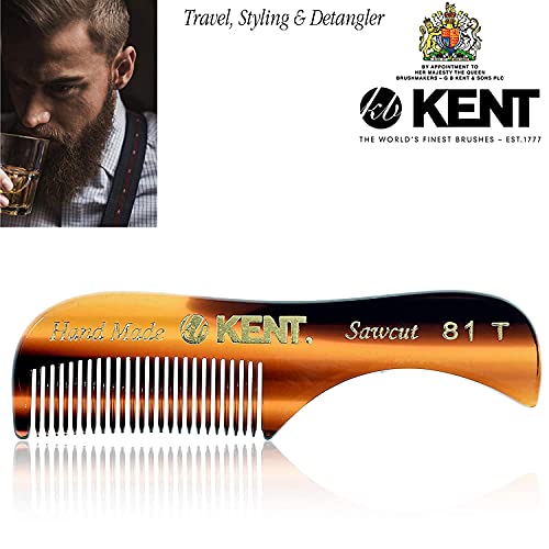 Kent Set of 3, 81T Small Beard and Mustache Comb, FOT All Fine Pocket Comb and PF22 Hair Brush and Beard Bruh, Best Beard and Mustache Grooming Kit for Travel and Home Beard Care, Made in England