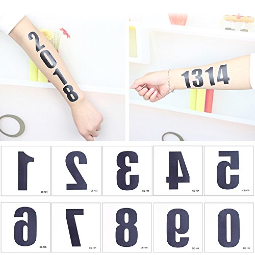 Temporary Number Tattoos 0-9 | 50-Pack Waterproof Sports