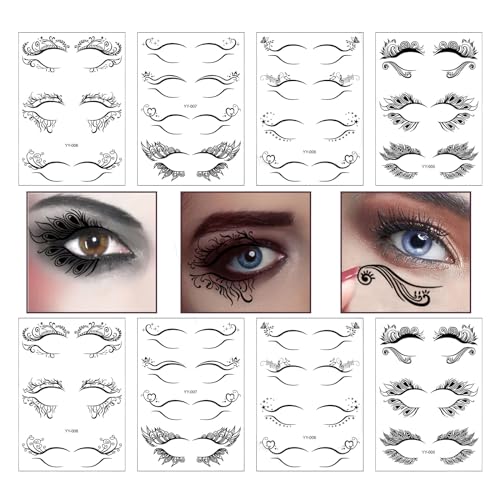 Halloween Eyeliner Stickers, 8 Sheets Waterproof Eye Tattoo Makeup