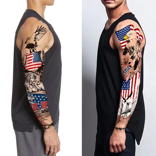 Tazimi 4th of July Temporary Tattoos - 16 Patriotic Sleeves