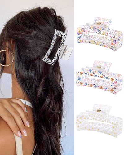 HAIMEIKANG Cute Flower Hair Claw Clips - 3 Pieces Summer Hair Clips for Women,Non-Slip Strong Hold Claw Clips for Thick/Thin Hair