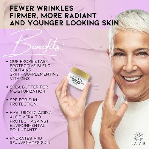 La Vie Protective Anti-Aging Face Cream ? Day Cream with Hyaluronic Acid, Shea Butter & Vitamins ? Firming Face Cream with SPF & Aloe Vera ? 1.7Fl Oz