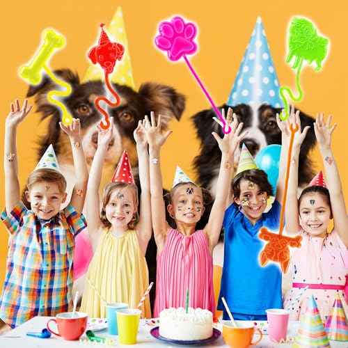 48PCS Dog Party Favors - 24PCS Dog Temporary Tattoos & 24PCS Dog Stick Hands - Perfect Birthday Favors, Goodie Bag Stuffers, Treasure Box Toys, Classroom Prizes, and Student Gifts