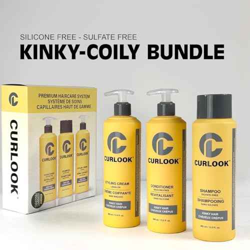 Kinky-Coily Hair Package | Shampoo, Conditioner & Leave-In Styling Cream Set | Sulfate-Free, Silicone-Free | 400ml (13.5 oz) Each Bottle | Made in Canada Curly Hair Products | Pack of 3