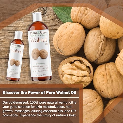 Walnut Oil 8 fl. oz. - Cold Pressed 100% Pure Natural - Skin, Body, Face, and Hair Growth Moisturizer. Great For Creams, Lotions, Lip balm and Soap Making.