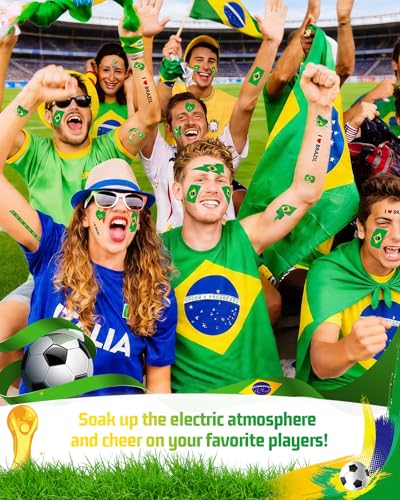 104 PCS Brazil Flag Temporary Tattoos - Waterproof Soccer Face Stickers