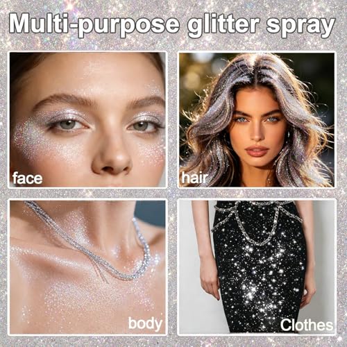 Lingyun Holographic Hair & Body Glitter Spray - Silver Rainbow