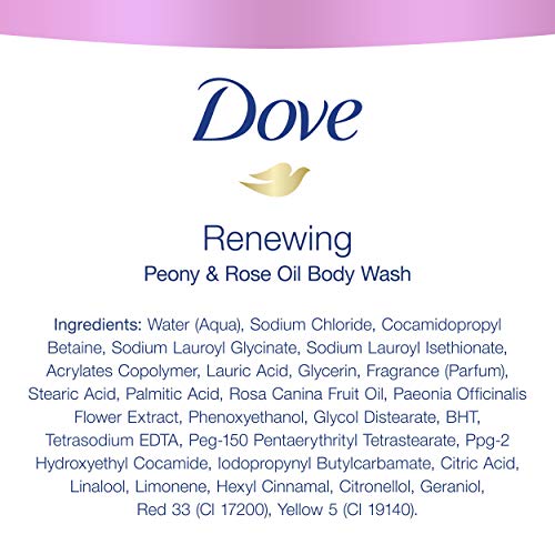 Dove Body Wash 100% Gentle Cleansers, Sulfate Free Peony and Rose Oil Effectively Washes Away Bacteria While Nourishing Your Skin, 22 Fl Oz (Pack of 4)