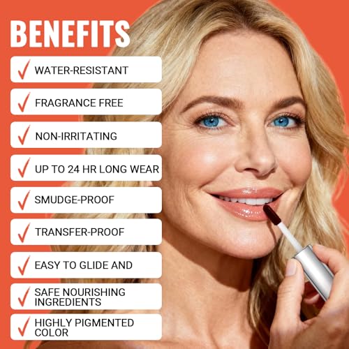Vevivia 4pcs Lip Stain Peel Off - Lip Liner Stain Long Lasting Waterproof with Tweezer,2-in-1 Lip Liner Matte, Non-Stick Cup,Stay On All Day,Perfect for Gift(Cocoa+Rose+Nude+Mauve)