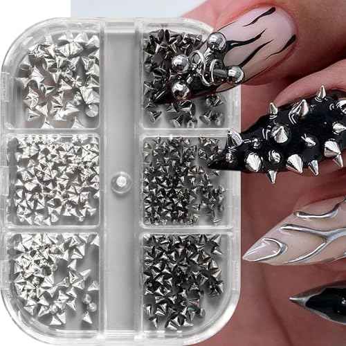 3D Mini Metal Punk Nail Art Studs Mixed Sizes Gold Black Cone Spikes Alloy Rivets Jewelry Steel Balls Jewels for Women Goth Manicure Charms Accessories DIY Crafts Decorations