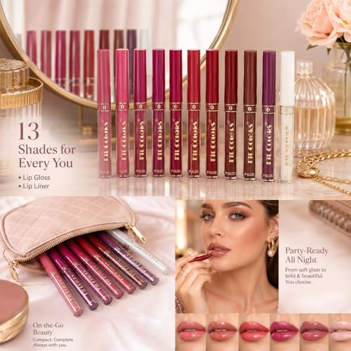 MooGlamor 13-Piece Matte Lip Liner & Lip Gloss Set for Long-Lasting Lip Makeup