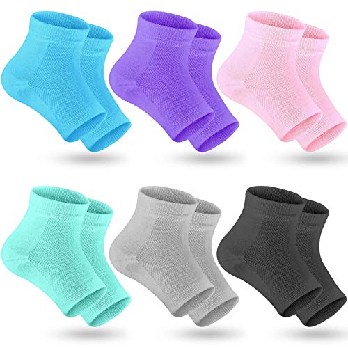 Moisturizing Gel Heel Socks for Dry Cracked Feet - Open Toe 6-Pack