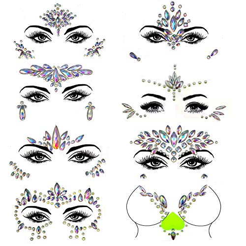 Glow in the Dark Face Gems - 8 Sheets UV Noctilucent Jewels