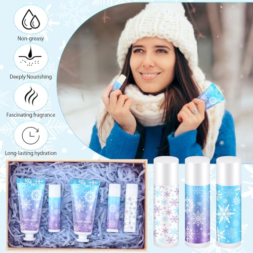 50 Set Christmas Winter Snowflake Hand Cream Lip Balm Bulk Set Woman Christmas Gift Include 50 Lip Balm 50 Hand Cream 50 Bag 50 Tag for Winter Xmas Stocking Stuffers
