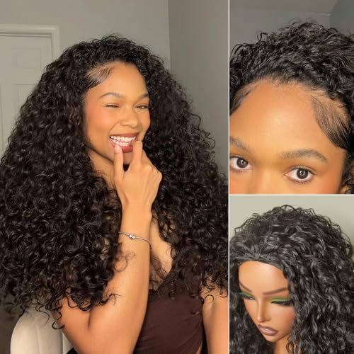 Frodio Natural Black Curly Half Wig 26 Inch 200% Density Glueless Headband Wigs for Black Women