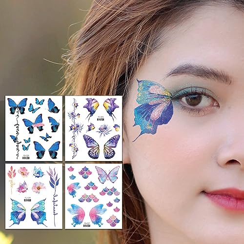 14 Sheet Glitter Butterfly Temporary Tattoos Waterproof