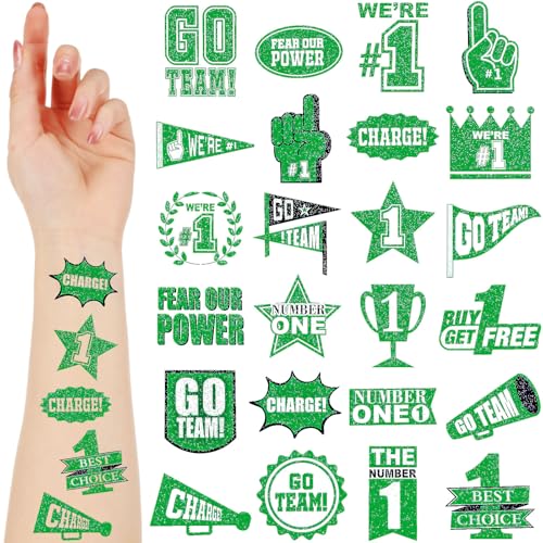 240 Pcs Green Glitter Team Spirit Temporary Tattoos