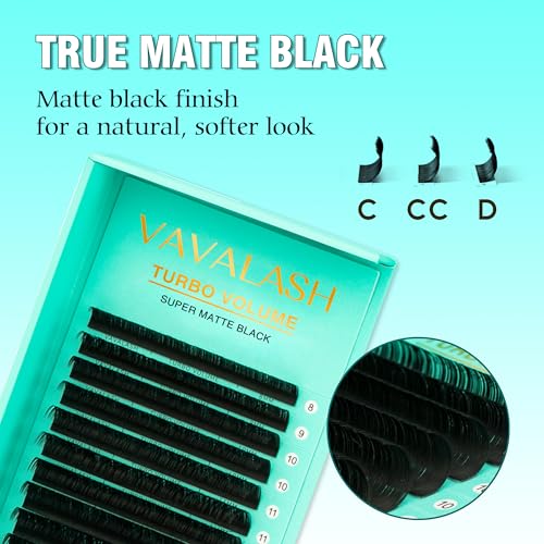 Shimmy-Free Matte Black Lash Extensions 0.03mm, C/CC/D Curl 8-15mm