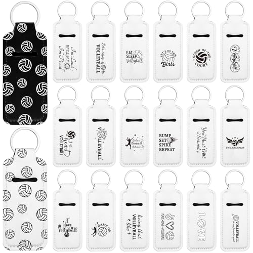 20Pcs Volleyball Lipstick Holder Keychains Bulk Volleyball Lipstick Balm Holder Keychain Clip-on Lipstick Sleeve Pouch Volleyball Portable Wristlet Keychain Lanyard