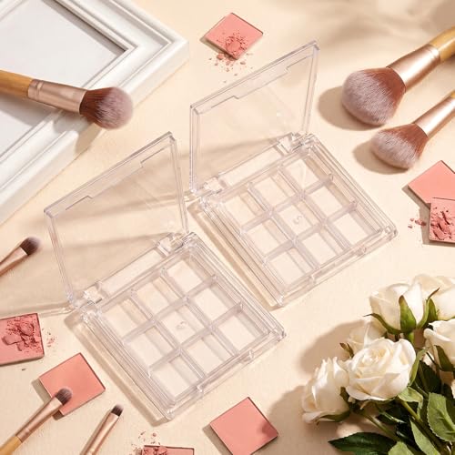 Nogeqi 2-Pack Refillable Makeup Palette with 9 Compartments, Portable Clear Eyeshadow & Lipstick Organizer