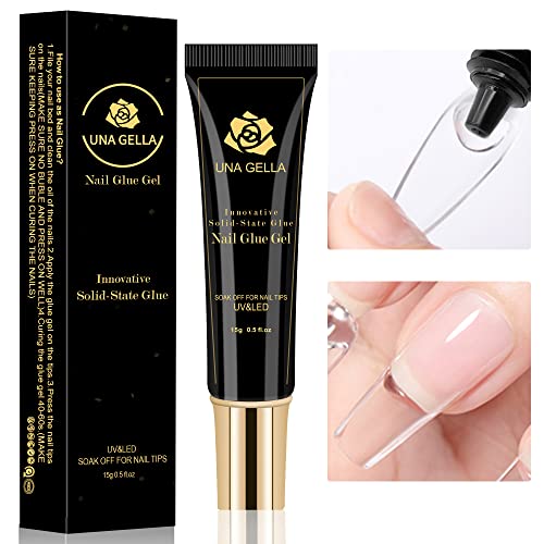 UNA GELLA Gel Nail Kit Nail Extension Kit with Soft Gel Nail Tips Almond Nails Tips 600Pcs with Nail Glue Gel 15ml 1Pcs Innovative DIY Nails Art Home Gelly Tips Acrylic Nail Kit