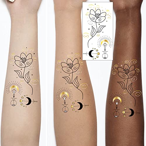 Metallic Gold Temporary Tattoos - 18 Sheets, 5-7 Day Waterproof