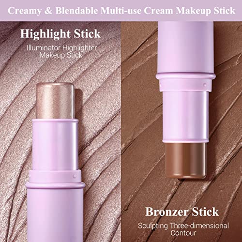 LUXAZA 2Pcs Highlighter Bronzer Makeup Stick, Face Makeup Sticks for Cheeks