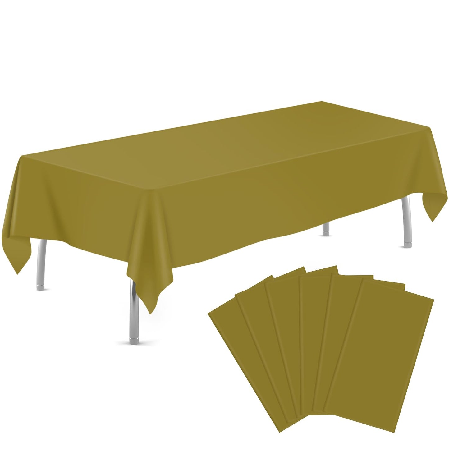 tujol Gold 6 Pack Plastic Table Cloth 54" x 108", Disposable Tablecloths Rectangle Table Cover, Plastic Table Cloths for Parties