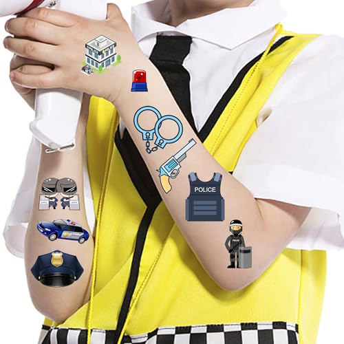 CupaPlay 300+PCS Police Car Tattoos Temporary Stickers Party Supplies Decorations Birthday Party Favors Goodie Bag Stuffers Favors Prize(24 Sheets)