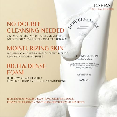 DAERA DUBU Foaming Cleanser 100ml, Hydrating & Moisturizing, Soothing for Sensitive Skin, Hyaluronic Acid, One Step Cleasing, Panthenol & Soy Ferment Extract, Korean Facial Cleanser
