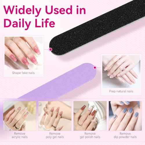 Makartt Mini Nail Files - 100/180 Grit Emery Boards for Nails, 50 Pcs Disposable Doubled Sided Coarse & Fine Bulk Manicure Kit Home Salon Use(Black White Pink Purple Brown)