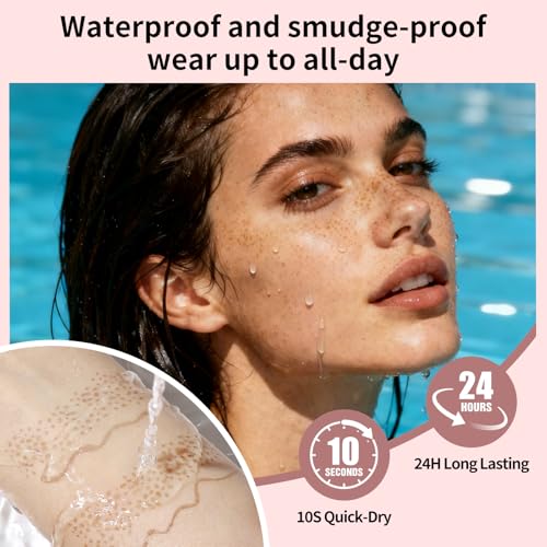 UCANBE 2PCS Dual-Ended Freckle Pen & Freckle Stamp - Precise 15¡Æ Curved Tip Makeup Waterproof & Smudge Proof, Long Lasting Faux Freckles Pencils (01 Light Brown+03 Chestnut)