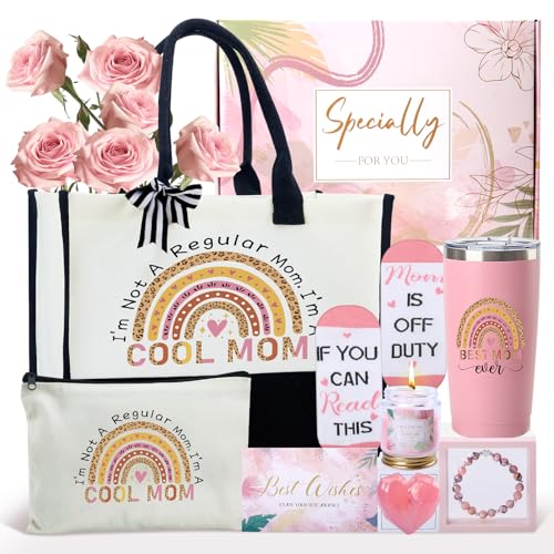 Best Mom Ever Gifts Mothers Day from Daughter Son Birthday Thank You Gift Basket for Mother in Law, Women, New Mom Valentines Gift Box for Wife from Husband with Canvas Tote Bag Tumbler Sock