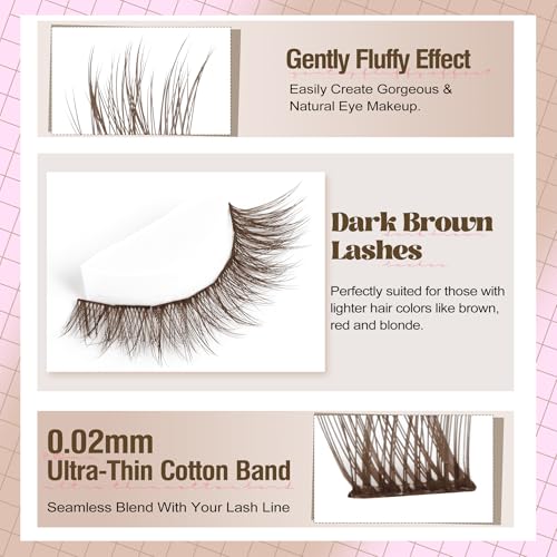 Mavphnee Cozy Brown Lash Cluster Kit 10-16mm with Remover, Tweezers, Bond & Seal