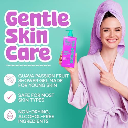 BeYoutiful Natural Hydrating Body Wash for Kids & Teens, Easter Basket Stuffers, Guava Passion Fruit Exfoliating Gel, Acne-Prone Sensitive Skin Care, 32 oz, Easter Gifts for Kids